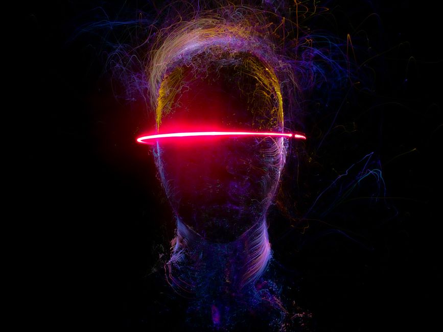 Digital aesthetic mood board with neon typography and social media handle design elements