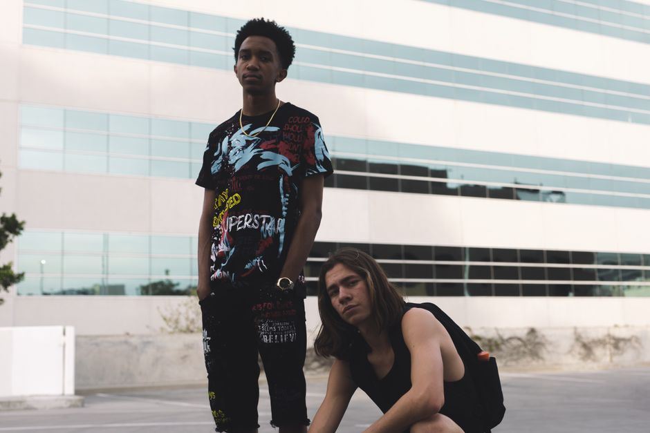 Dynamic streetwear-inspired moodboard with bold typography and neon lighting effects