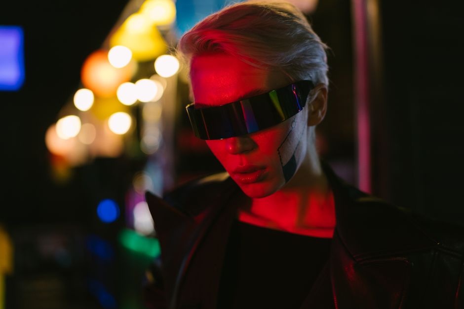 High-contrast cyberpunk street style profile interface with dark neon backdrops and modern typography